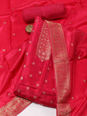 Woven Chanderi Unstitched Suit Piece With Banarsi Dupatta