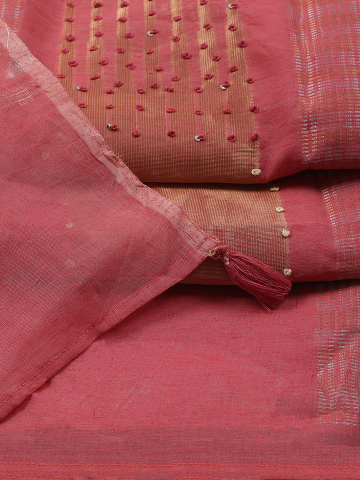 Woven Design Chanderi Unstitched Kurta With Pant &amp; Dupatta