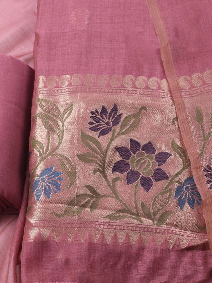 Woven Design Chanderi Unstitched Kurta With Pant &amp; Dupatta