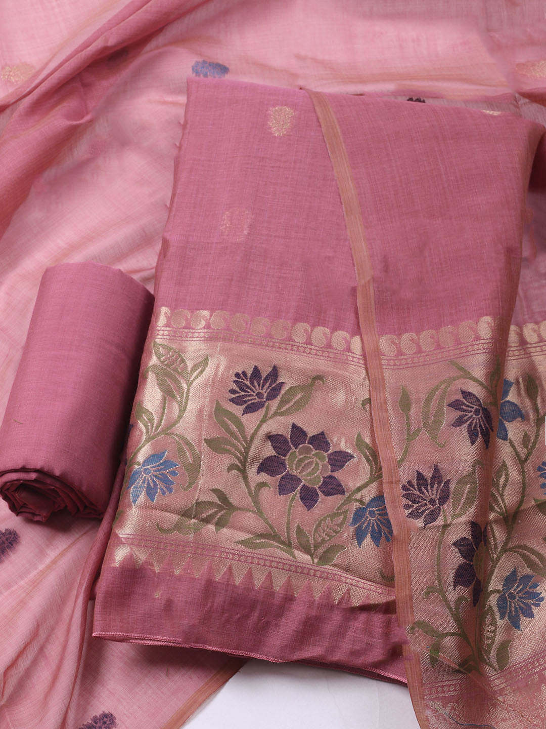 Woven Design Chanderi Unstitched Kurta With Pant &amp; Dupatta