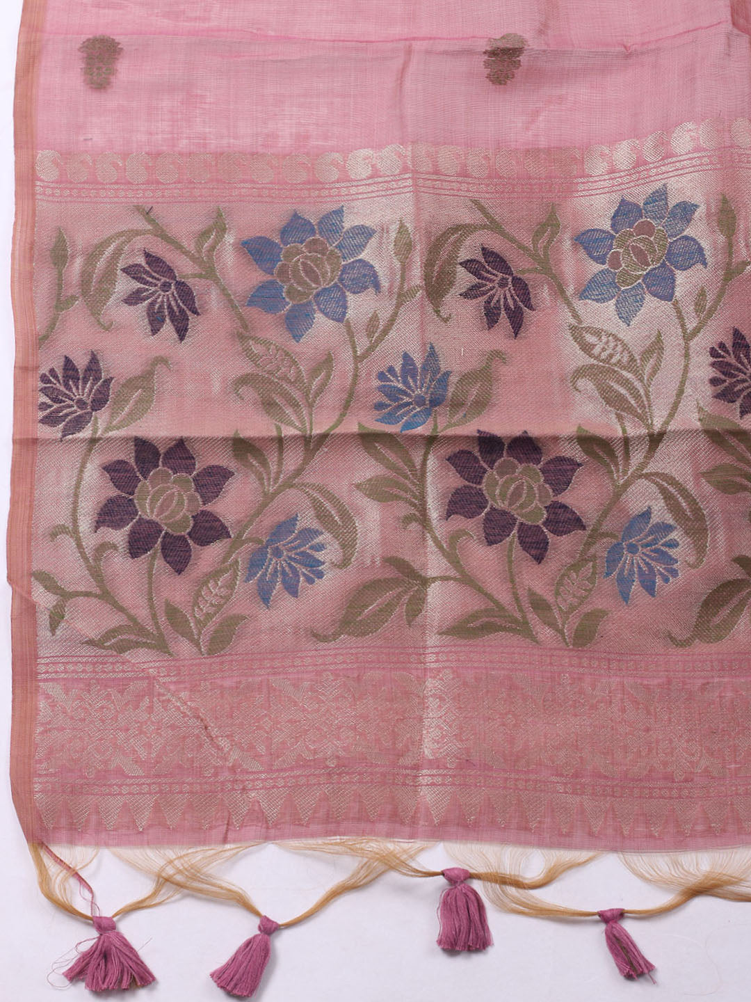 Woven Design Chanderi Unstitched Kurta With Pant &amp; Dupatta