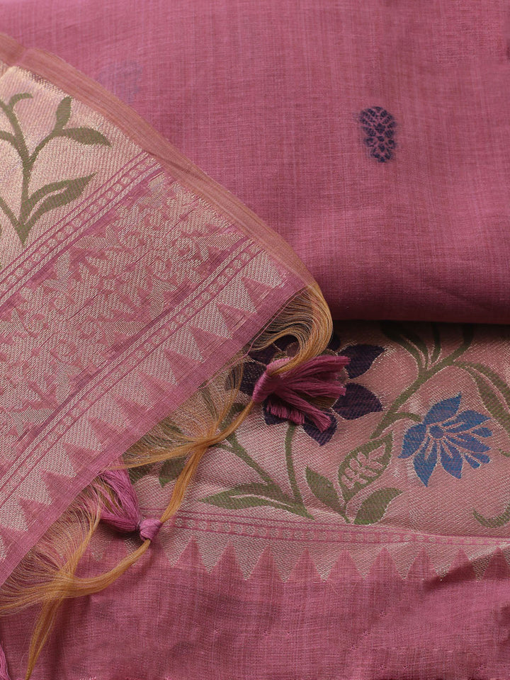 Woven Design Chanderi Unstitched Kurta With Pant &amp; Dupatta