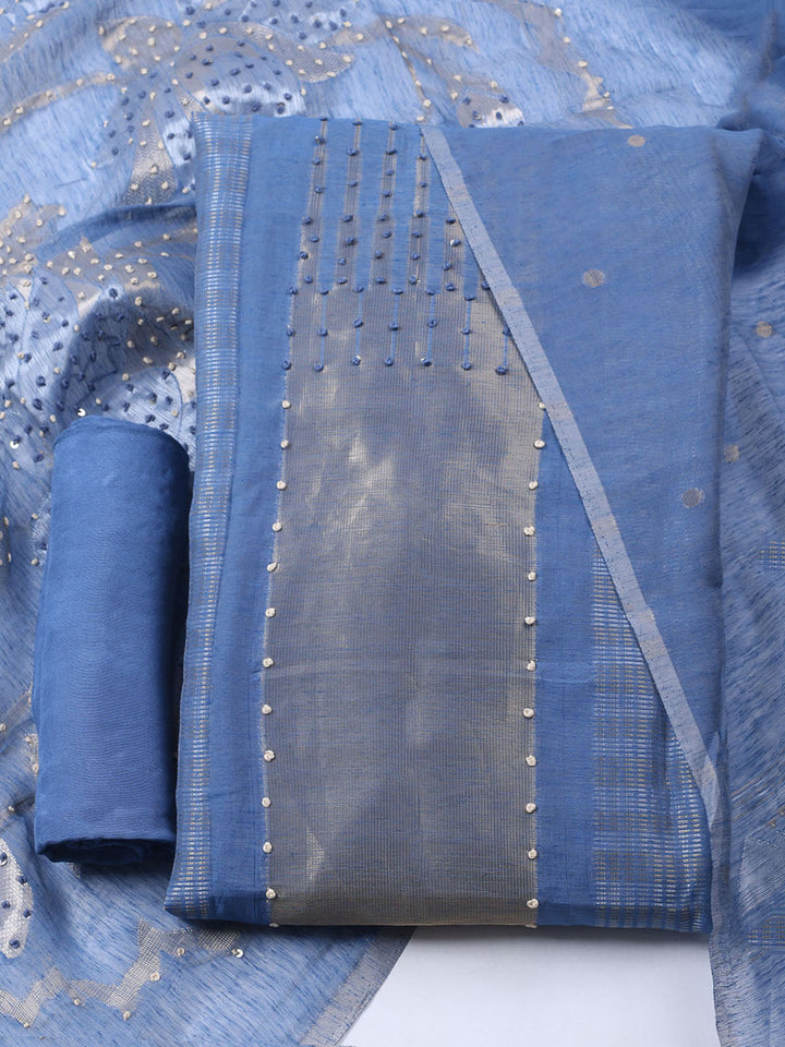 Woven Design Chanderi Unstitched Kurta With Pant &amp; Dupatta