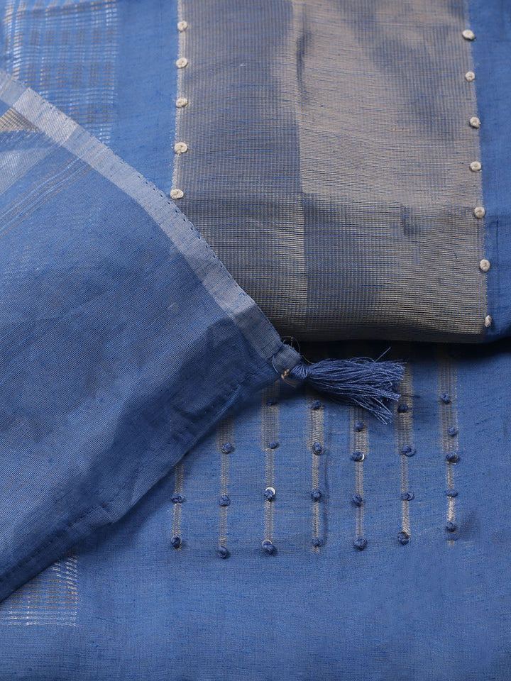 Woven Design Chanderi Unstitched Kurta With Pant &amp; Dupatta