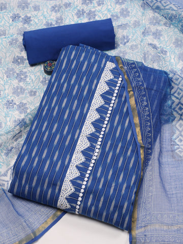 Ikat Printed Cotton Unstitched Suit Piece With Dupatta