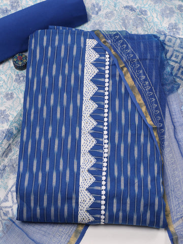 Ikat Printed Cotton Unstitched Suit Piece With Dupatta