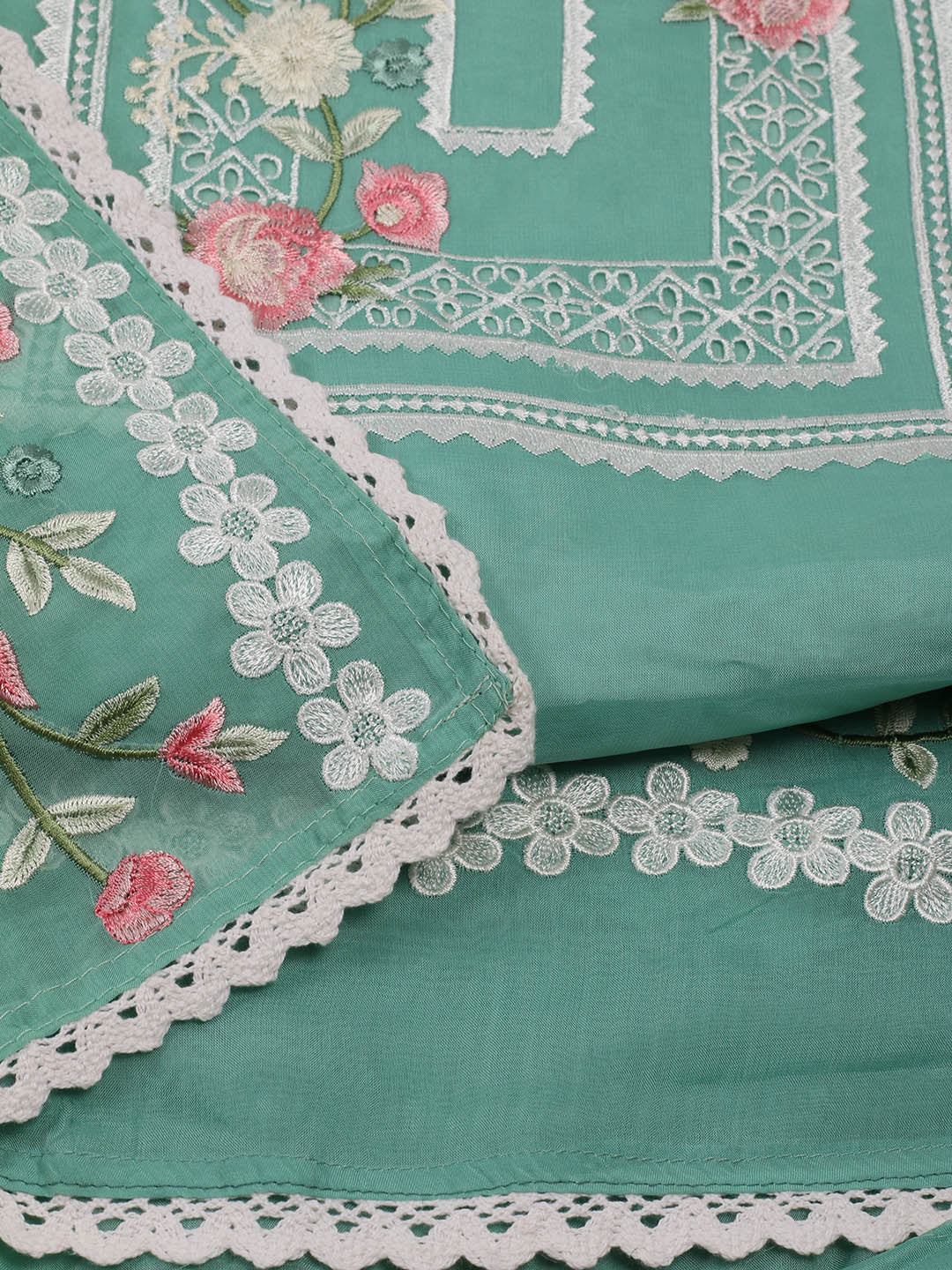 Neck Embroidered Organza Unstitched Suit Piece With Dupatta