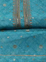 Neck Embroidered Chanderi Unstitched Suit Piece With Dupatta