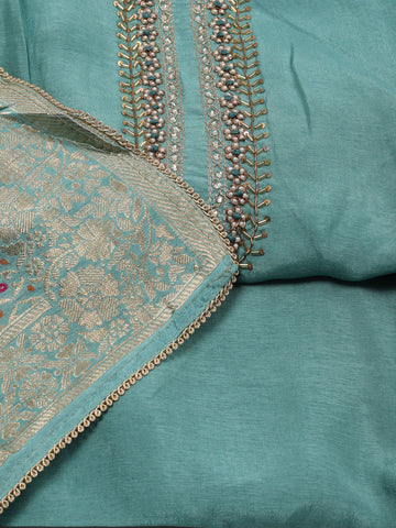 Neck Embroidery Chanderi Unstitched Suit Piece With Dupatta