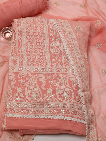 Embroidered Georgette Unstitched Suit Piece With Dupatta