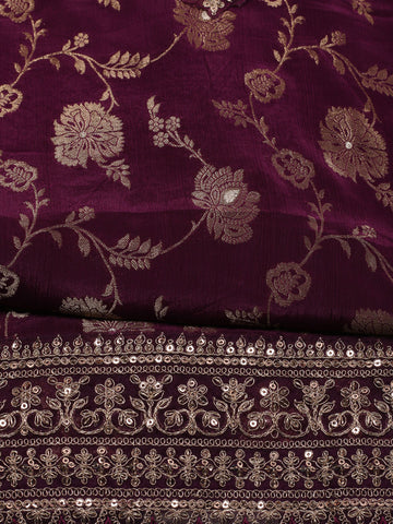 Floral Woven Crepe Unstitched Suit Piece With Dupatta