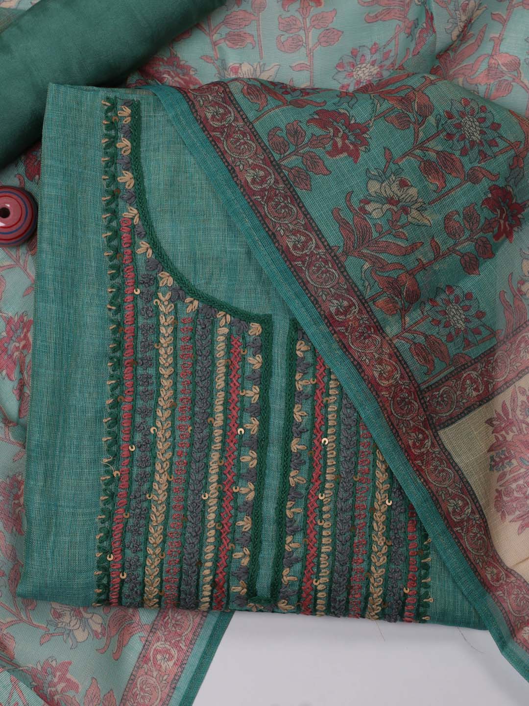 Kantha Printed Chanderi Unstitched Suit Piece With Dupatta