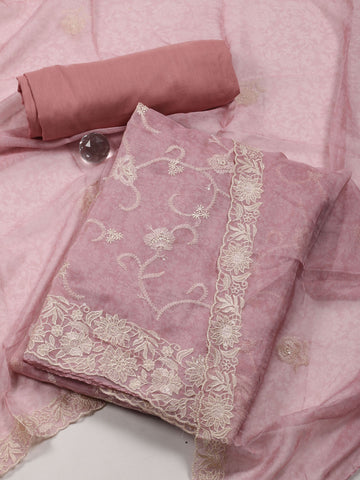 Embroidered Organza Unstitched Suit Piece With Dupatta