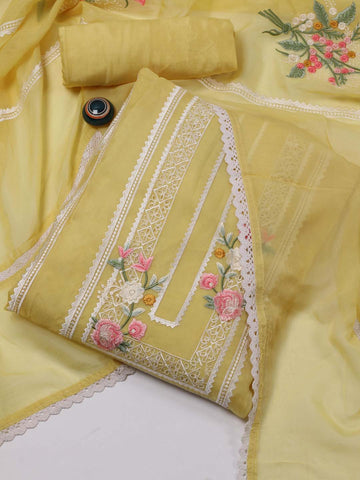 Neck Embroidered Organza Unstitched Suit Piece With Dupatta