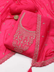 Neck Embroidered Handloom Unstitched Suit Piece With Dupatta