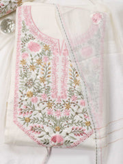 Neck Embroidered Chanderi Unstitched Suit Piece With Dupatta