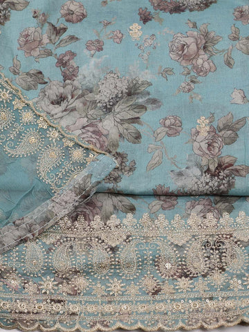 Floral Printed Cotton Unstitched Suit Piece With Dupatta