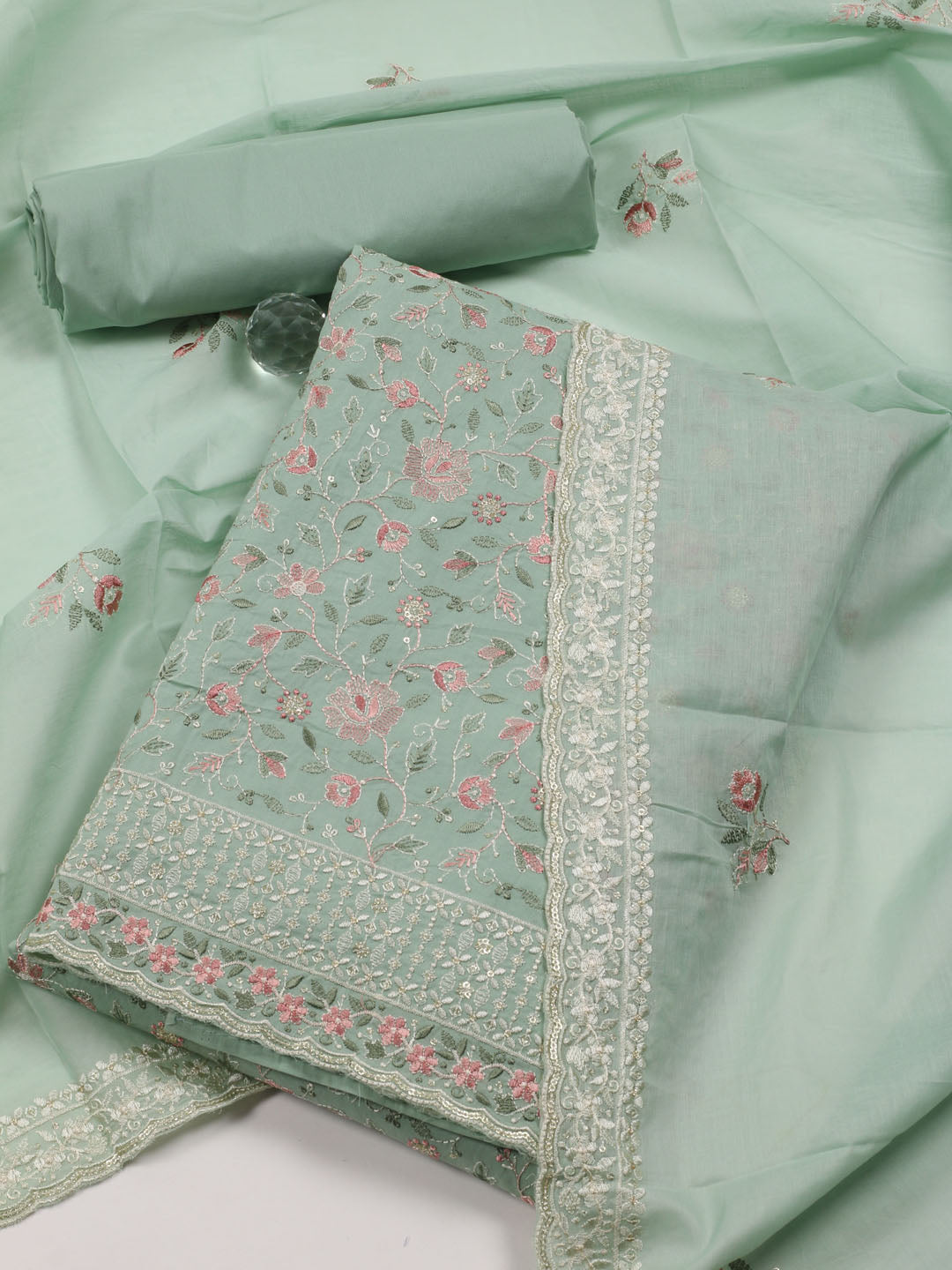 Embroidery Cotton Unstitched Suit Piece With Dupatta