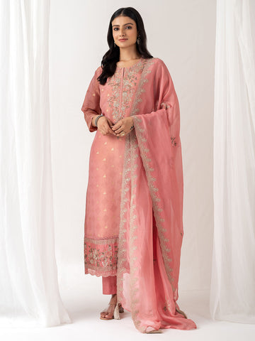 Embroidered Handloom Unstitched Suit Piece With Dupatta