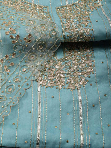 Neck Embroidered Organza Unstitched Suit Piece With Dupatta