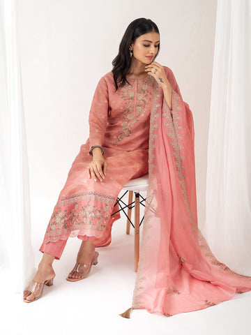 Embroidered Handloom Unstitched Suit Piece With Dupatta