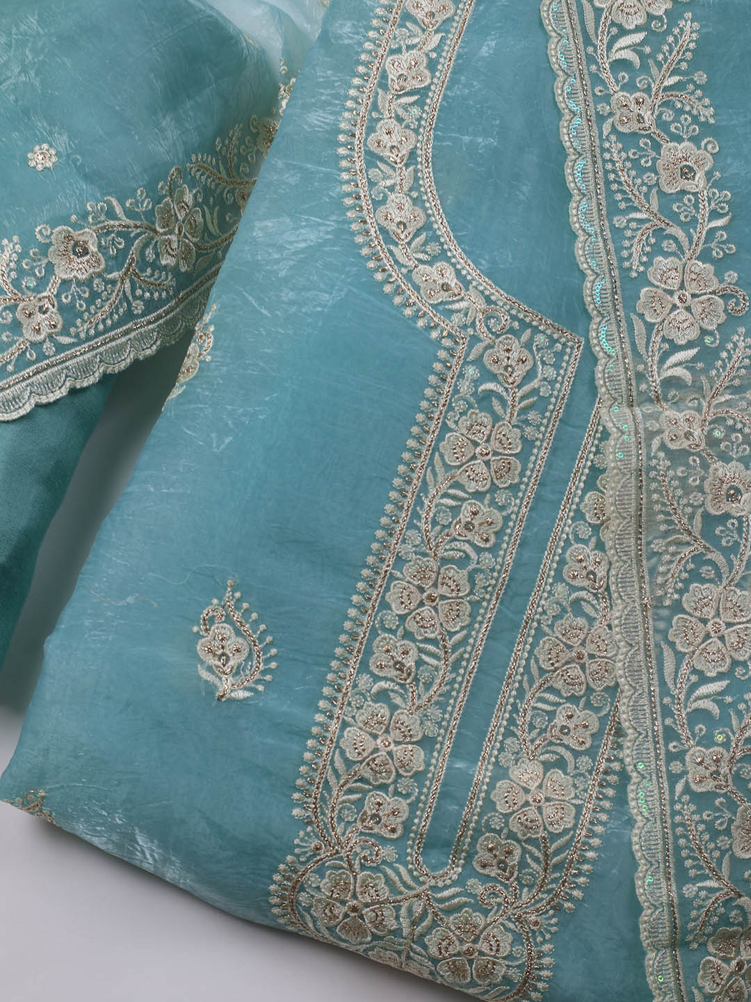 Neck Embroidery Organza Unstitched Suit Piece With Dupatta