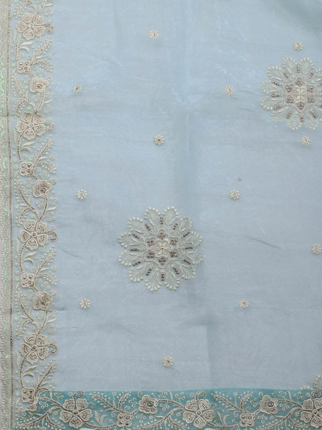 Neck Embroidery Organza Unstitched Suit Piece With Dupatta