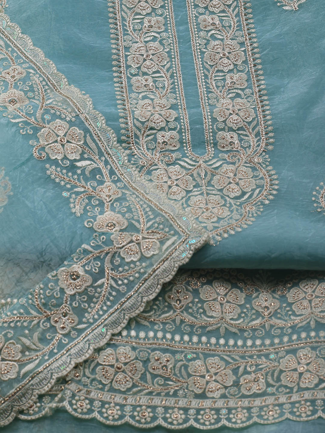 Neck Embroidery Organza Unstitched Suit Piece With Dupatta
