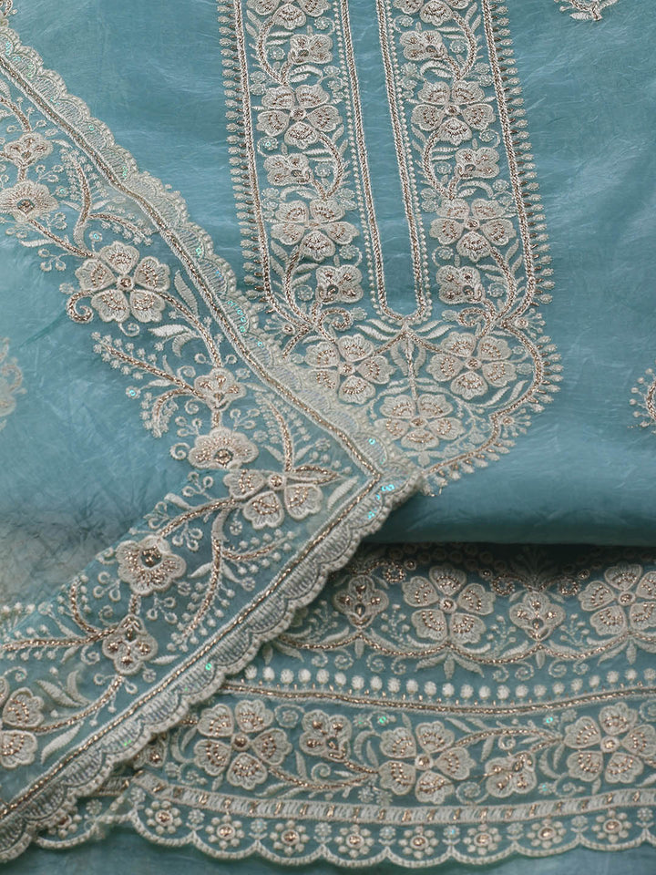 Neck Embroidery Organza Unstitched Suit Piece With Dupatta