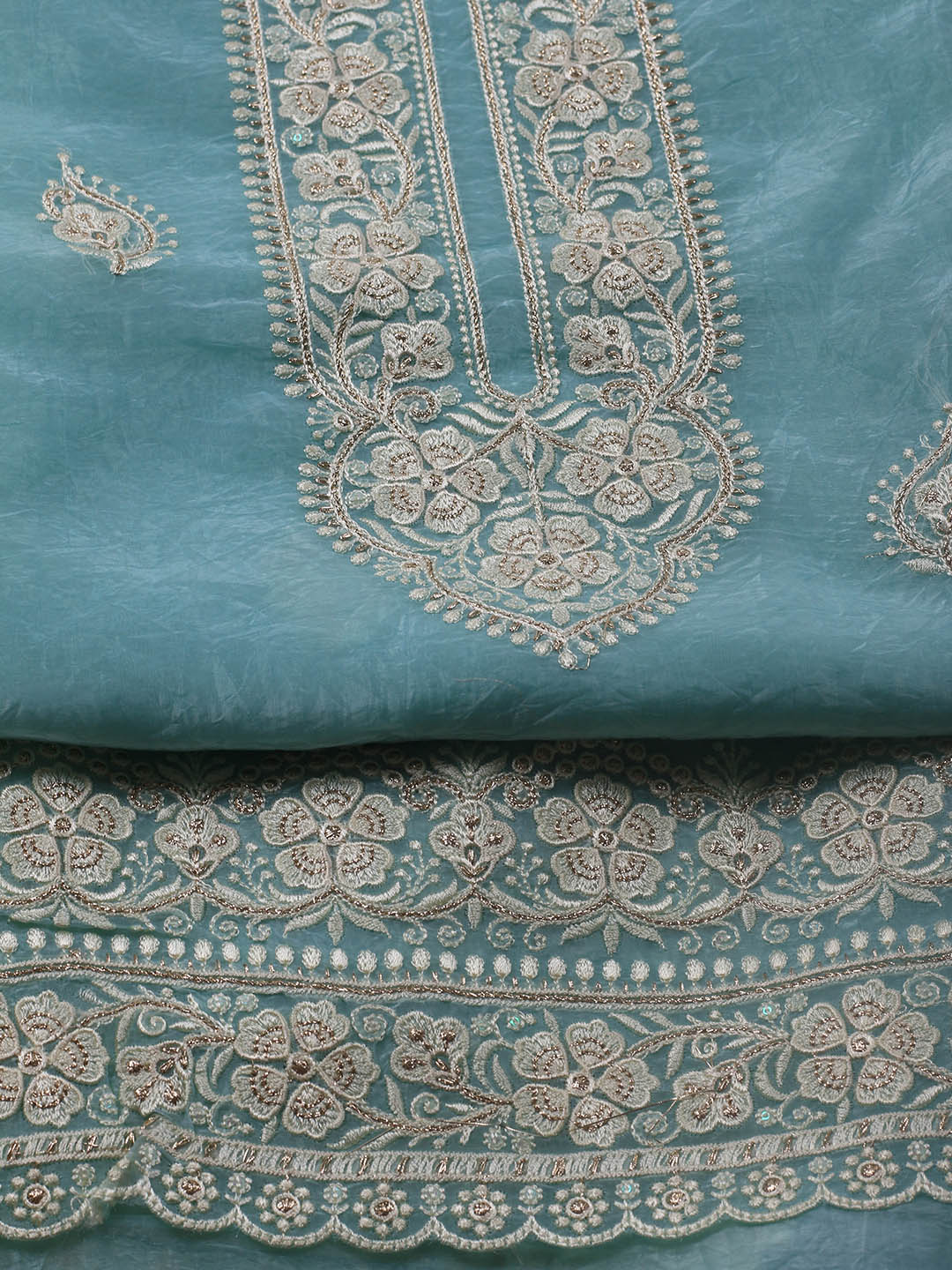 Neck Embroidery Organza Unstitched Suit Piece With Dupatta
