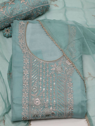 Neck Embroidered Organza Unstitched Suit Piece With Dupatta