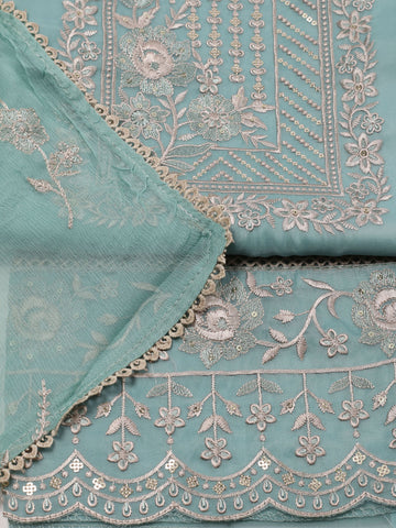 Neck Embroidered Organza Unstitched Suit Piece With Dupatta