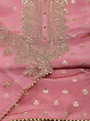 Neck Embroidered Chanderi Unstitched Suit Piece With Dupatta