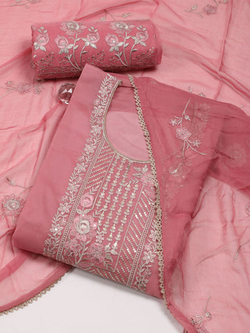 Neck Embroidered Organza Unstitched Suit Piece With Dupatta