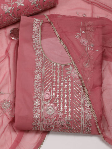 Neck Embroidered Organza Unstitched Suit Piece With Dupatta