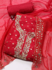 Neck Embroidered Organza Unstitched Suit Piece With Dupatta