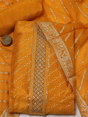 Neck Patti Chanderi Unstitched Suit Piece With Dupatta