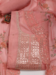 Neck Embroidered Chanderi Unstitched Suit Piece With Dupatta