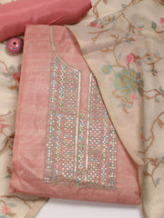 Neck Embroidered Chanderi Unstitched Suit Piece With Dupatta