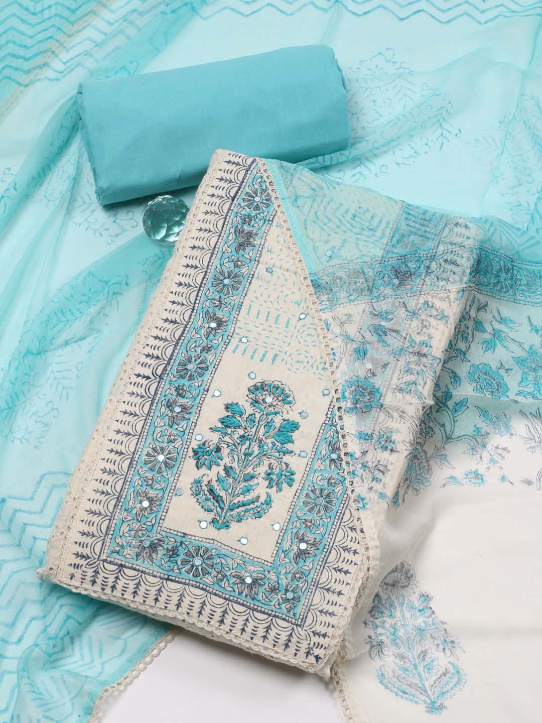 Printed Cotton Unstitched Suit Piece With Dupatta