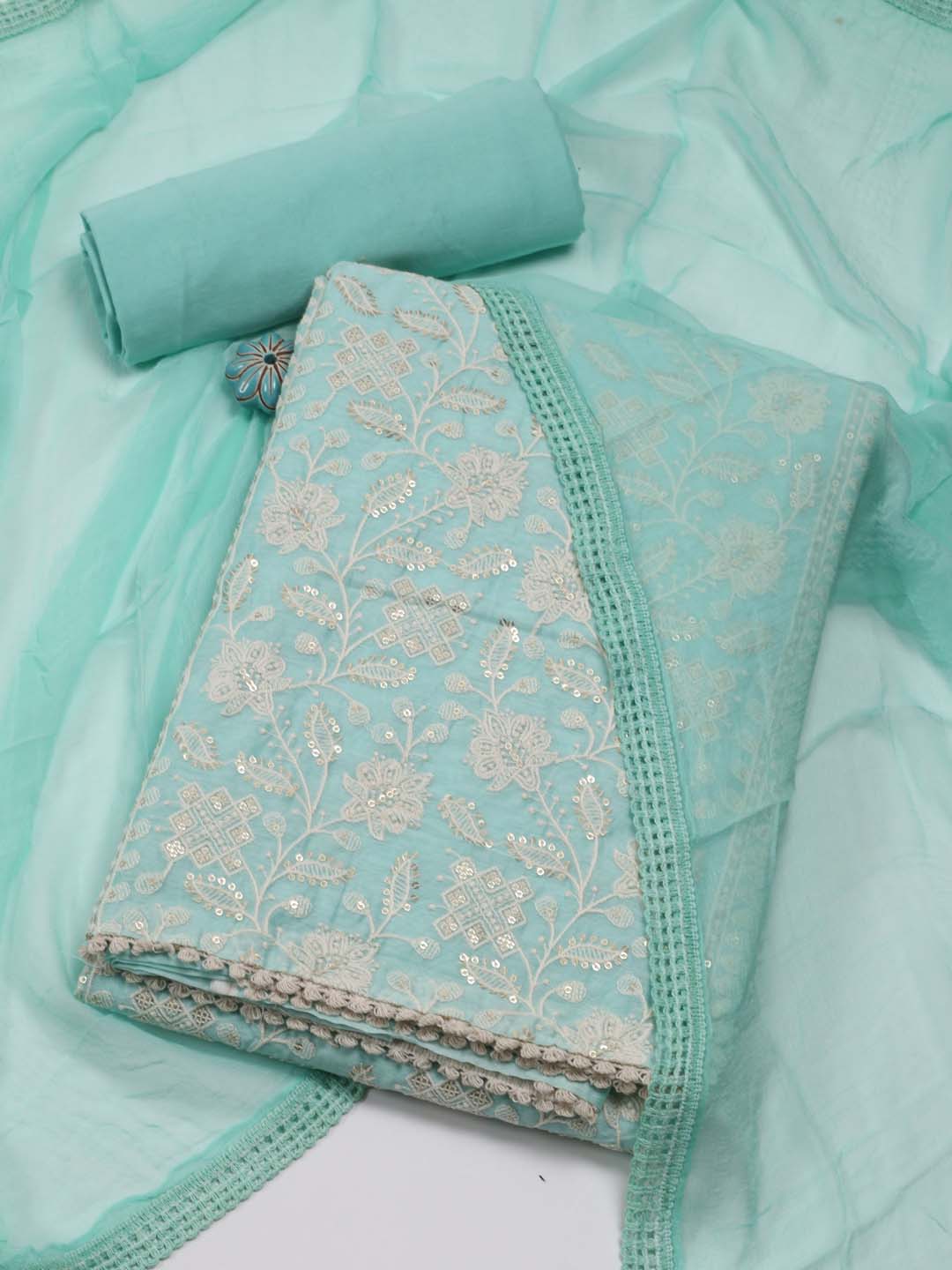 Panel Embroidered Chanderi Unstitched Suit Piece With Dupatta