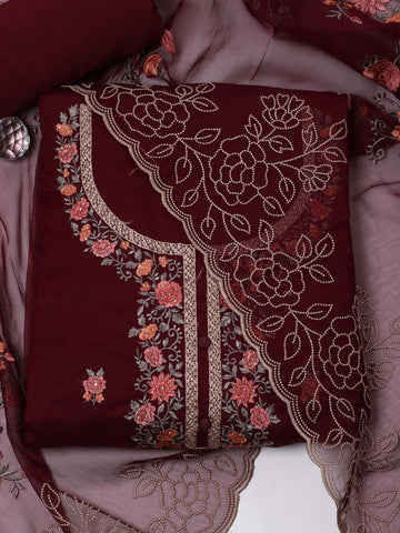 Neck Embroidered Organza Unstitched Suit Piece With Dupatta