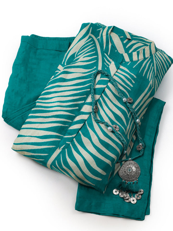 Russion Silk Printed Kurta With Pants