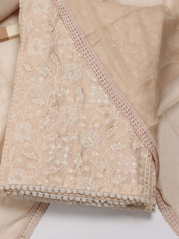 Panel Embroidered Chanderi Unstitched Suit Piece With Dupatta
