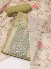 Neck Embroidered Chanderi Unstitched Suit Piece With Dupatta