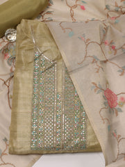 Neck Embroidered Chanderi Unstitched Suit Piece With Dupatta