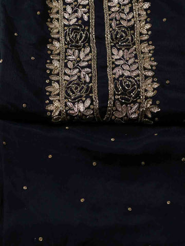 Neck Embroidered Chinnon Unstitched Suit Piece With Printed Dupatta
