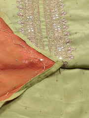 Neck Embroidered Chinnon Unstitched Suit Piece With Dupatta