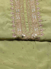 Neck Embroidered Chinnon Unstitched Suit Piece With Dupatta