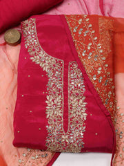 Neck Embroidered Chinnon Unstitched Suit Piece With Dupatta